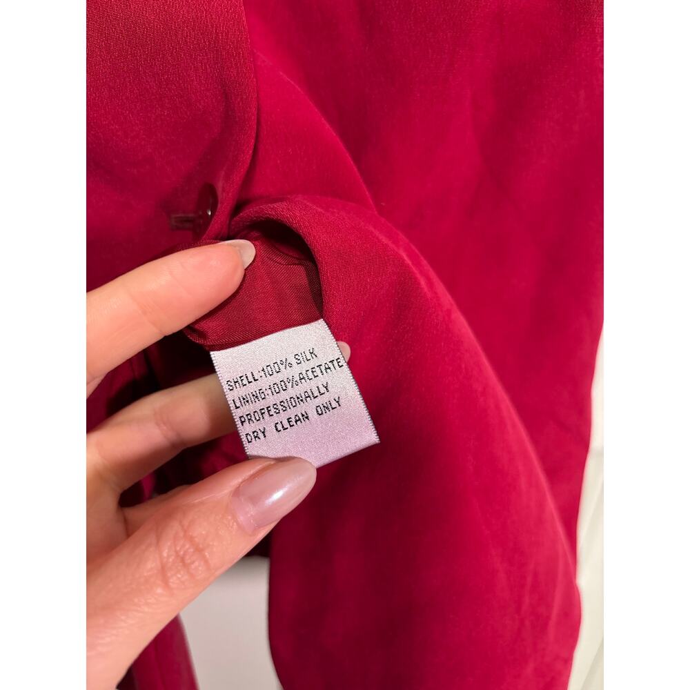 Chaus Red Silk Button Down Shirt Size 14 - Picture 6 of 10